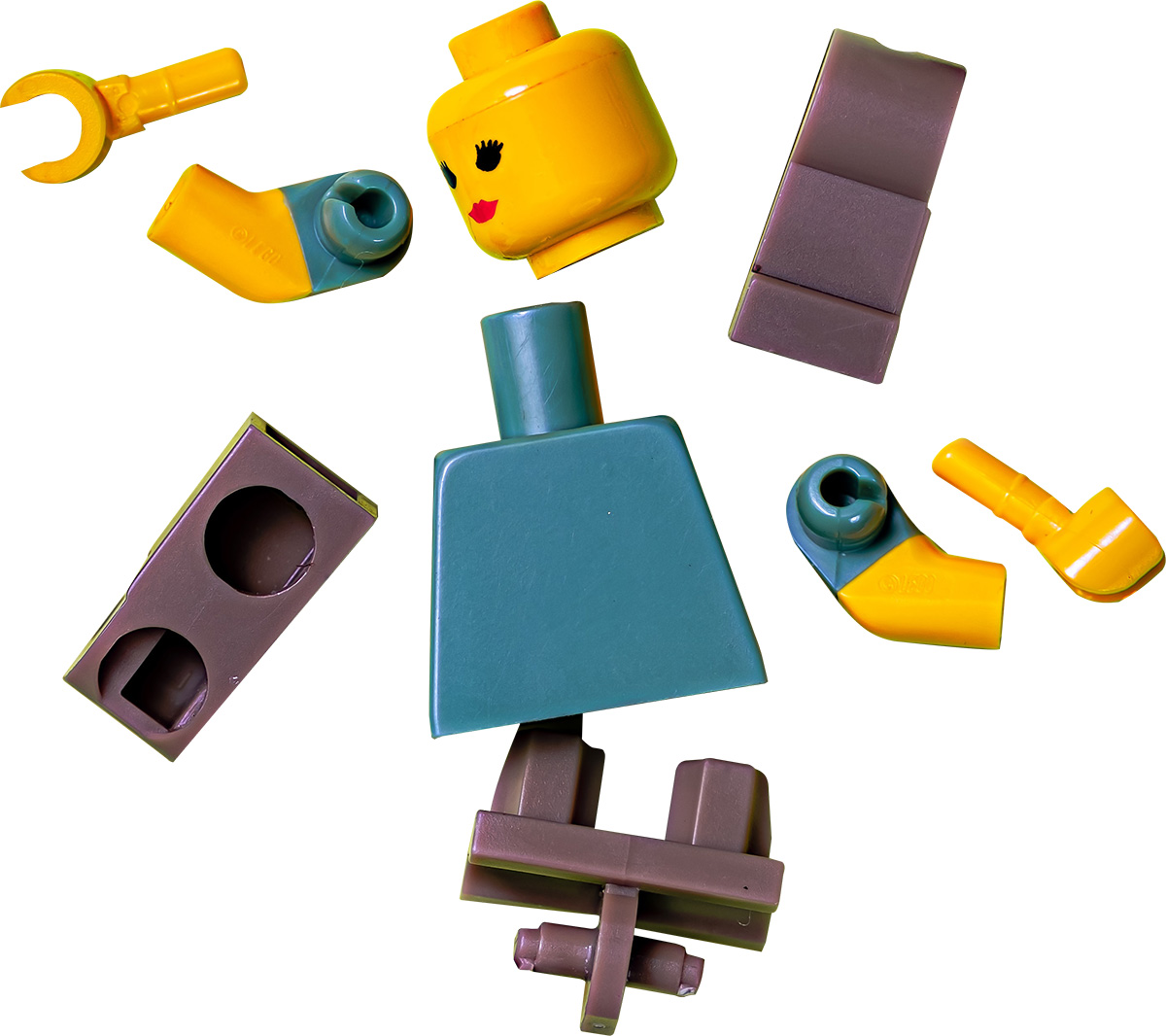 Lego-Figur die in einzelnen Teilen zerlegt wurde